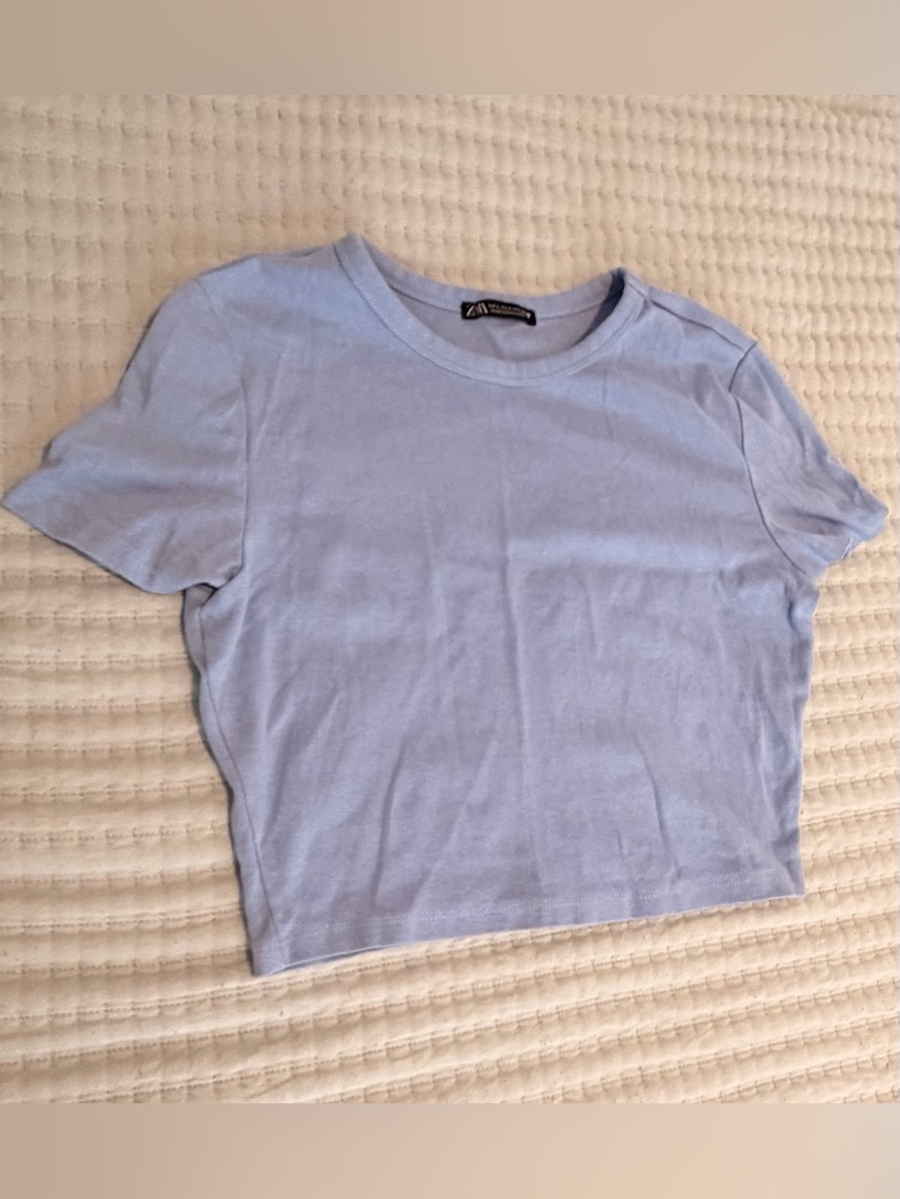 Zara Light Blue Cropped Crewneck Tee - Women
